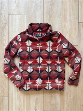 Billabong Women’s - Medium - Red Patterned Fleece Quarter-Zip Pullover